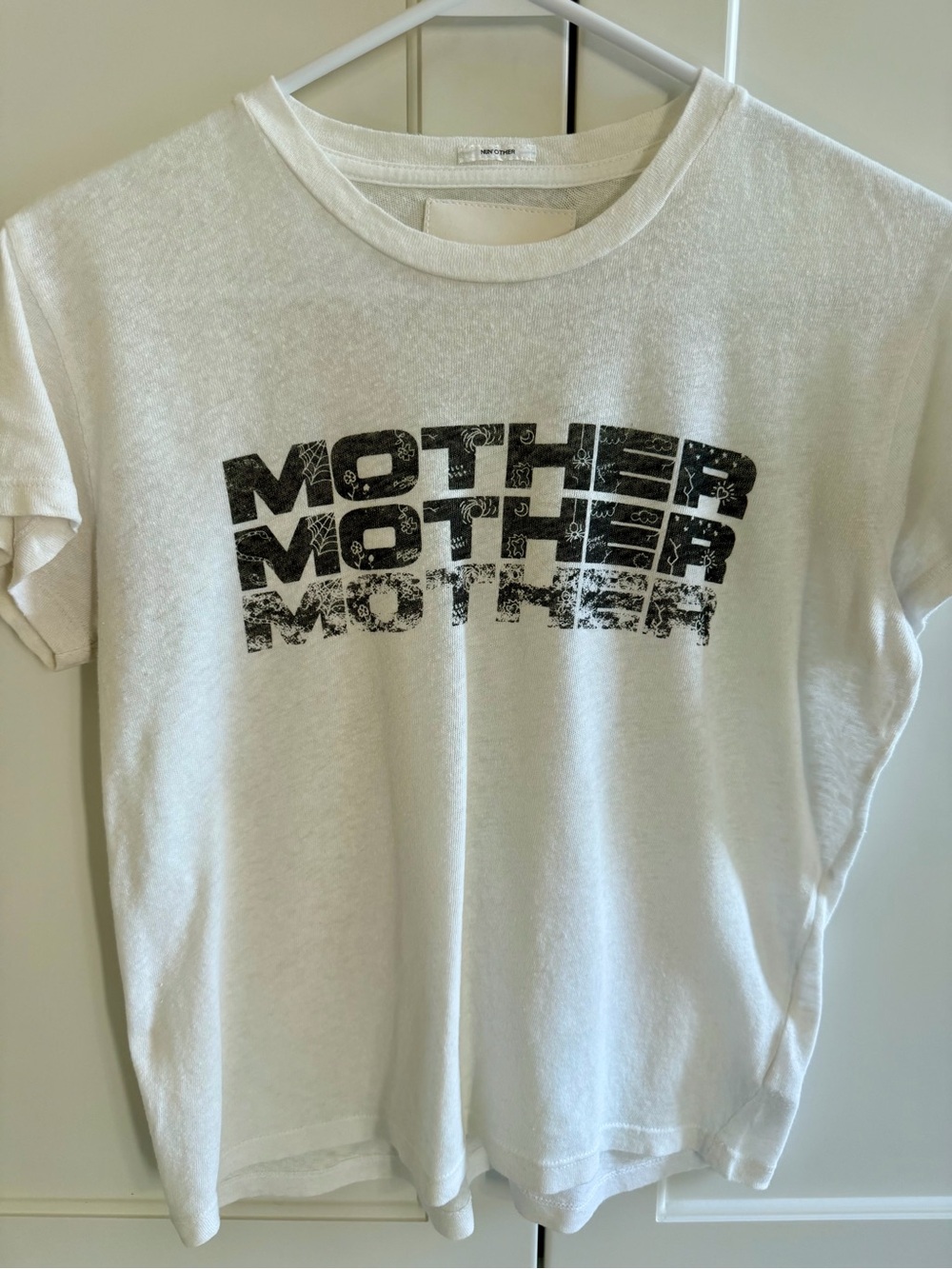MOTHER White Short Sleeve Tee with Black Stacked Logo - Picture 3 of 5